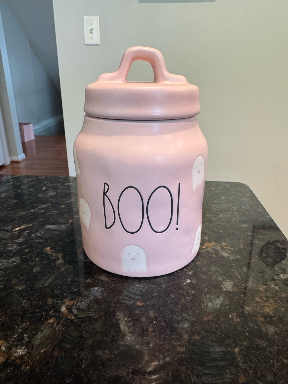 Rae Dunn pink halloween Boo ghost cookie jar canister NWOT